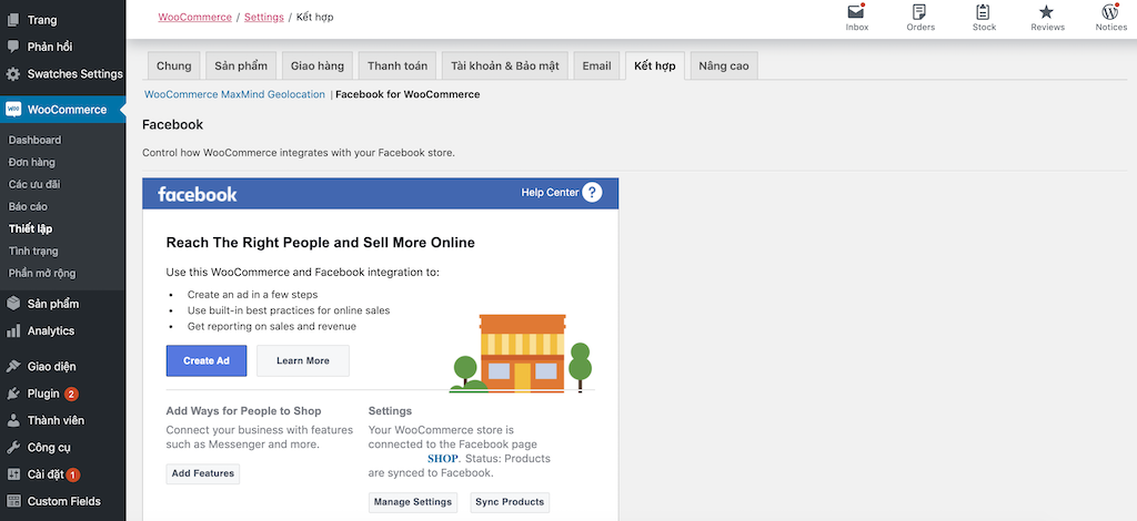 Hoàn tất cài đặt sản phẩm WordPress lên Facebook Shop